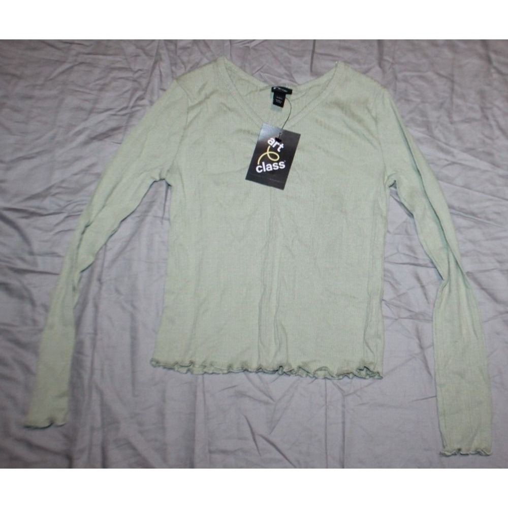 Art Class Girls Size M 8 long Sleeve V-Neck T-Shirt Olive green